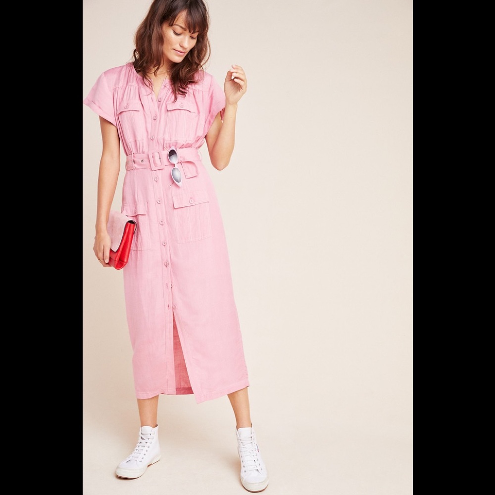 ANTHROPOLOGIE STEELE Pink Nadine Shirt Dress Sz S